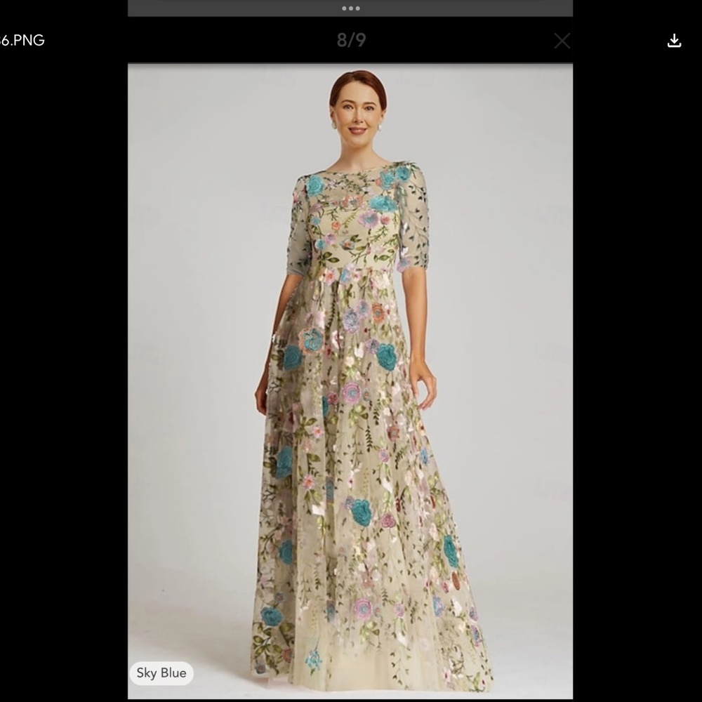 Blue Floral embroidered A- line mother of the bride dress Sz 12 NEW